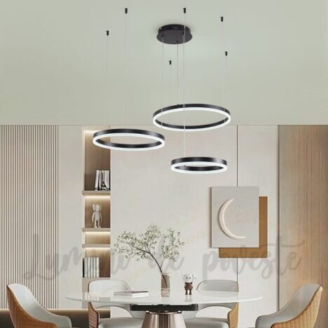 Candelabru LED 150 W Minimalist Black 30+40+50, LED inclus, 3 surse de iluminare, Telecomanda, Dimab